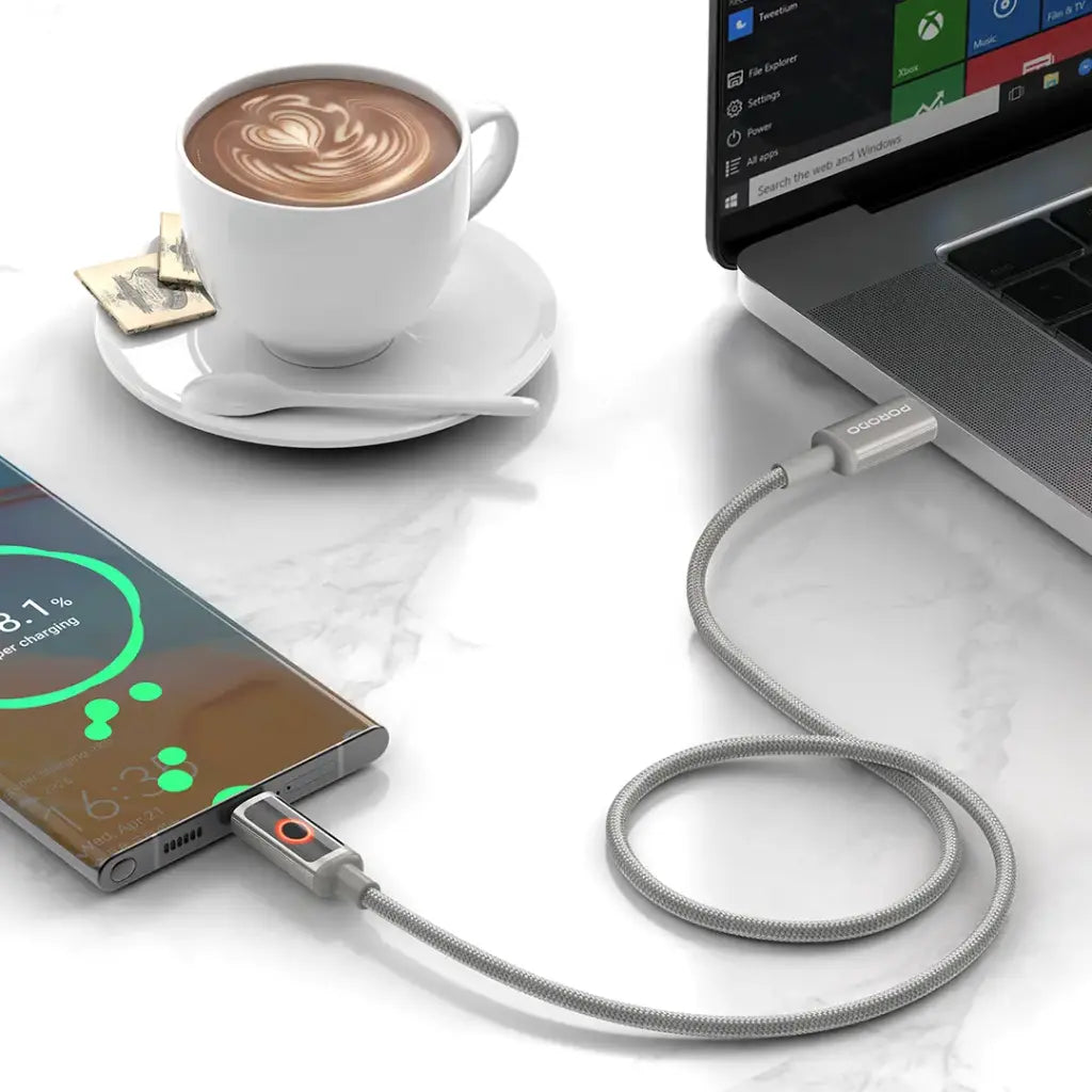 كابل شحن بورودو تشارج لايت USB-C إلى USB-C - رمادي