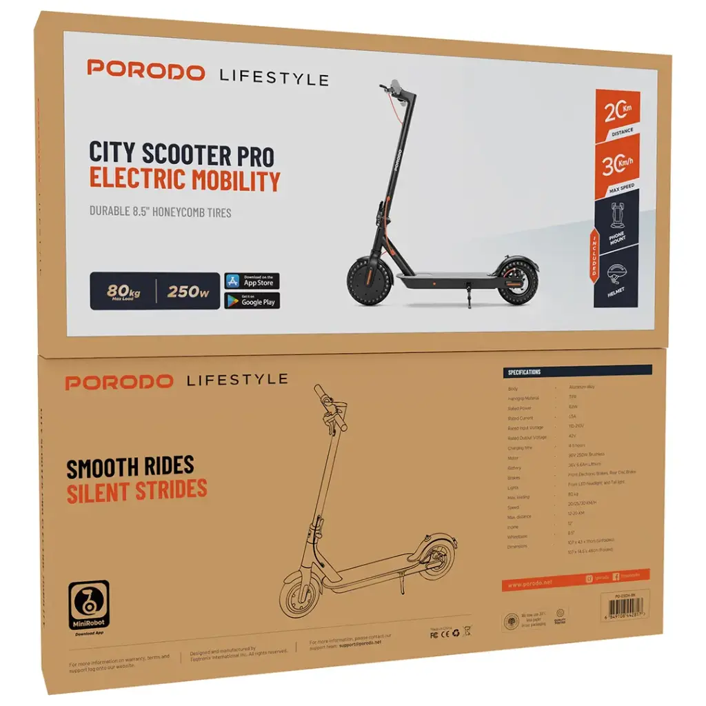 Porodo Lifestyle City Scooter Pro Electric Mobility Durable 8.5" Honeycomb Tires - W Stooore
