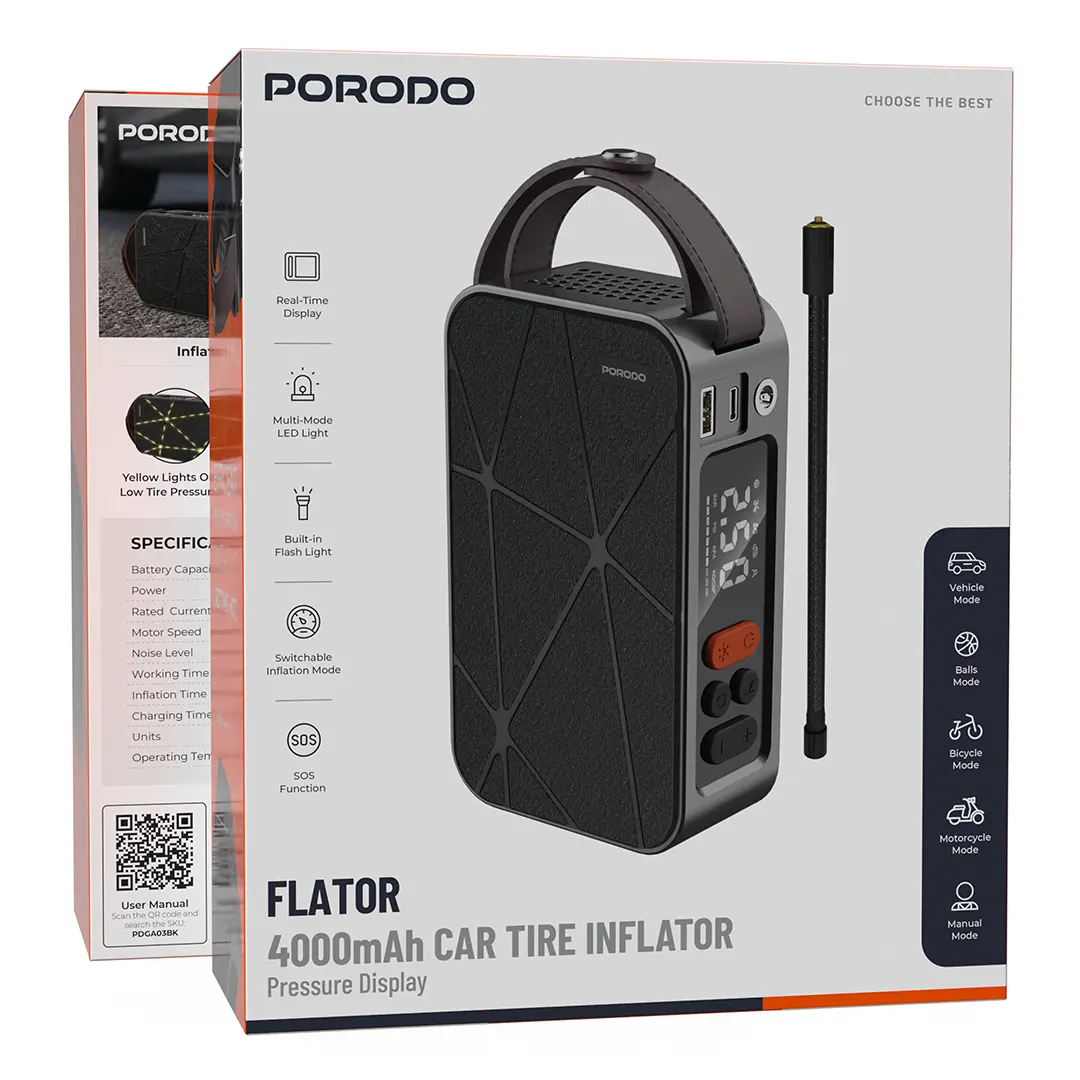 Porodo Flator 4000mAh Car Tire Inflator Pressure Display - W Stooore