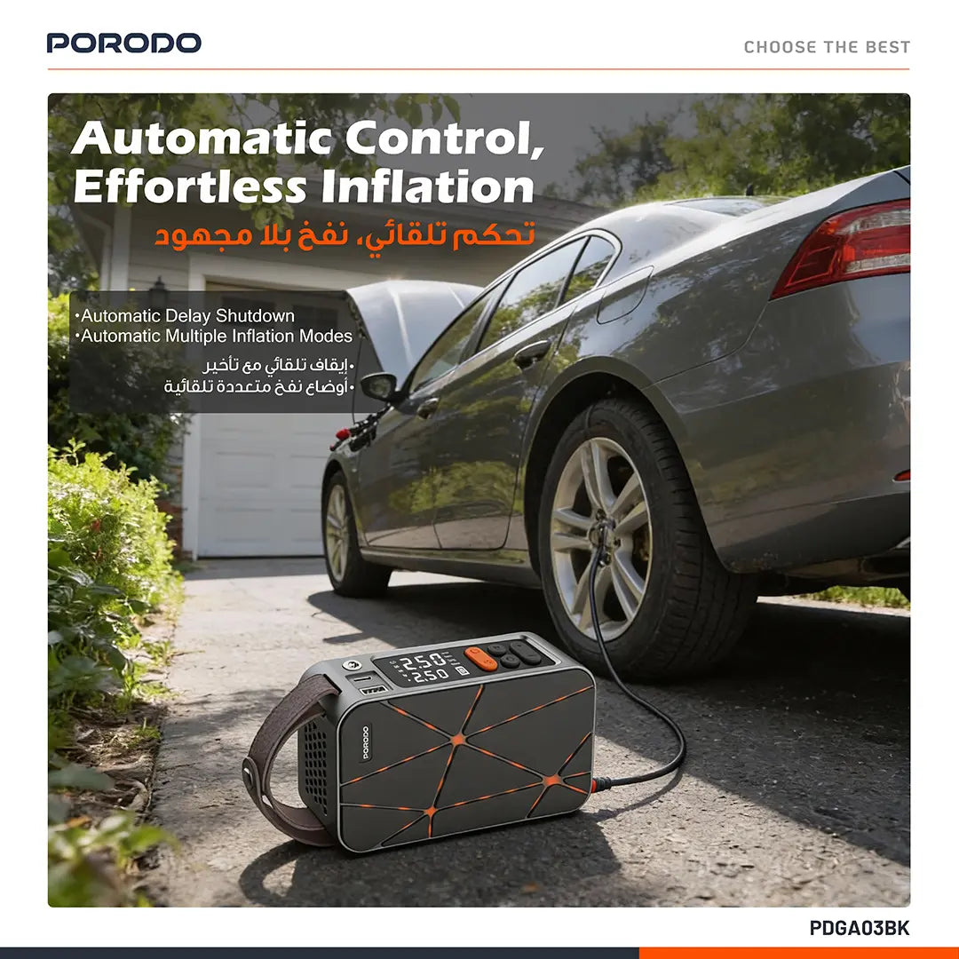 Porodo Flator 4000mAh Car Tire Inflator Pressure Display - W Stooore