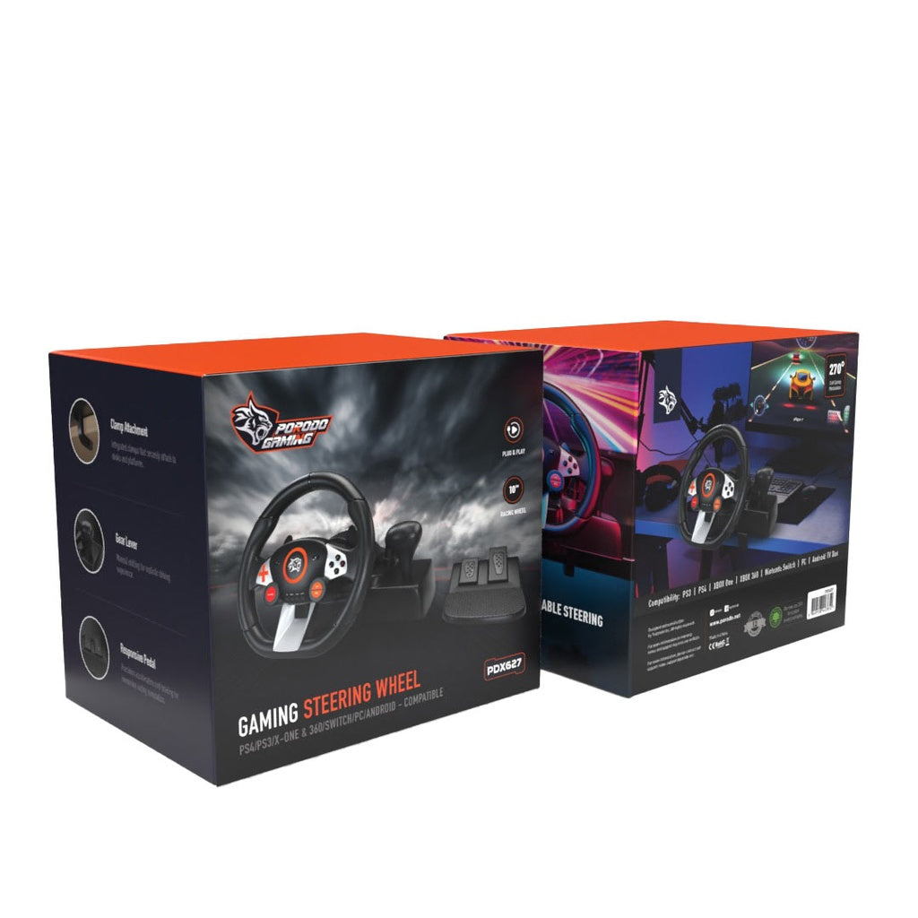 Porodo Gaming Steering Wheel PS4/PS3/X-One & 
360/Switch/PC/Android - W Stooore