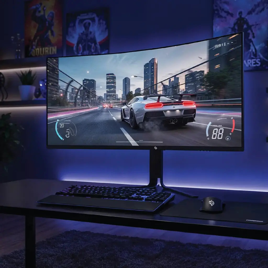 Porodo Gaming 34" Curved Ultra-Wide QHD 200HZ Gaming Monitor with Ergonomic 3-Axis Stand - W Stooore