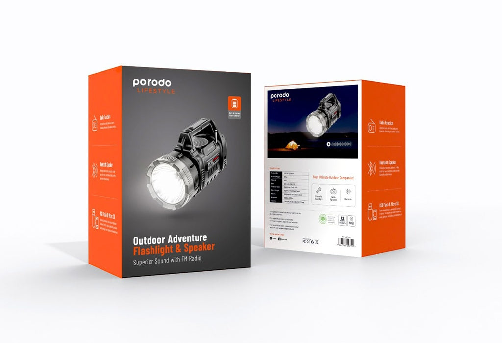 Porodo LifeStyle Outdoor Adventure Flashlight & Speaker Superior Sound With FM Radio - W Stooore