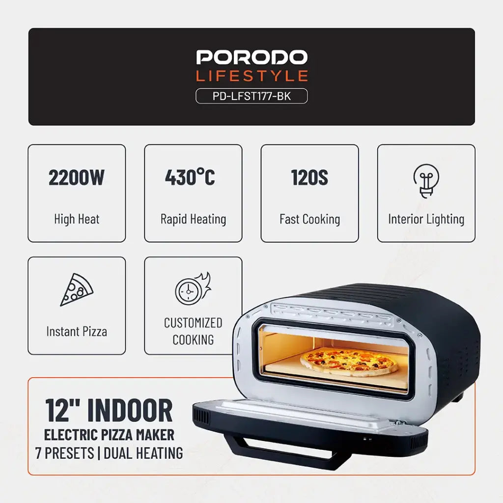 Porodo Lifestyle 12'' Indoor Electric  Pizza Maker - W Stooore