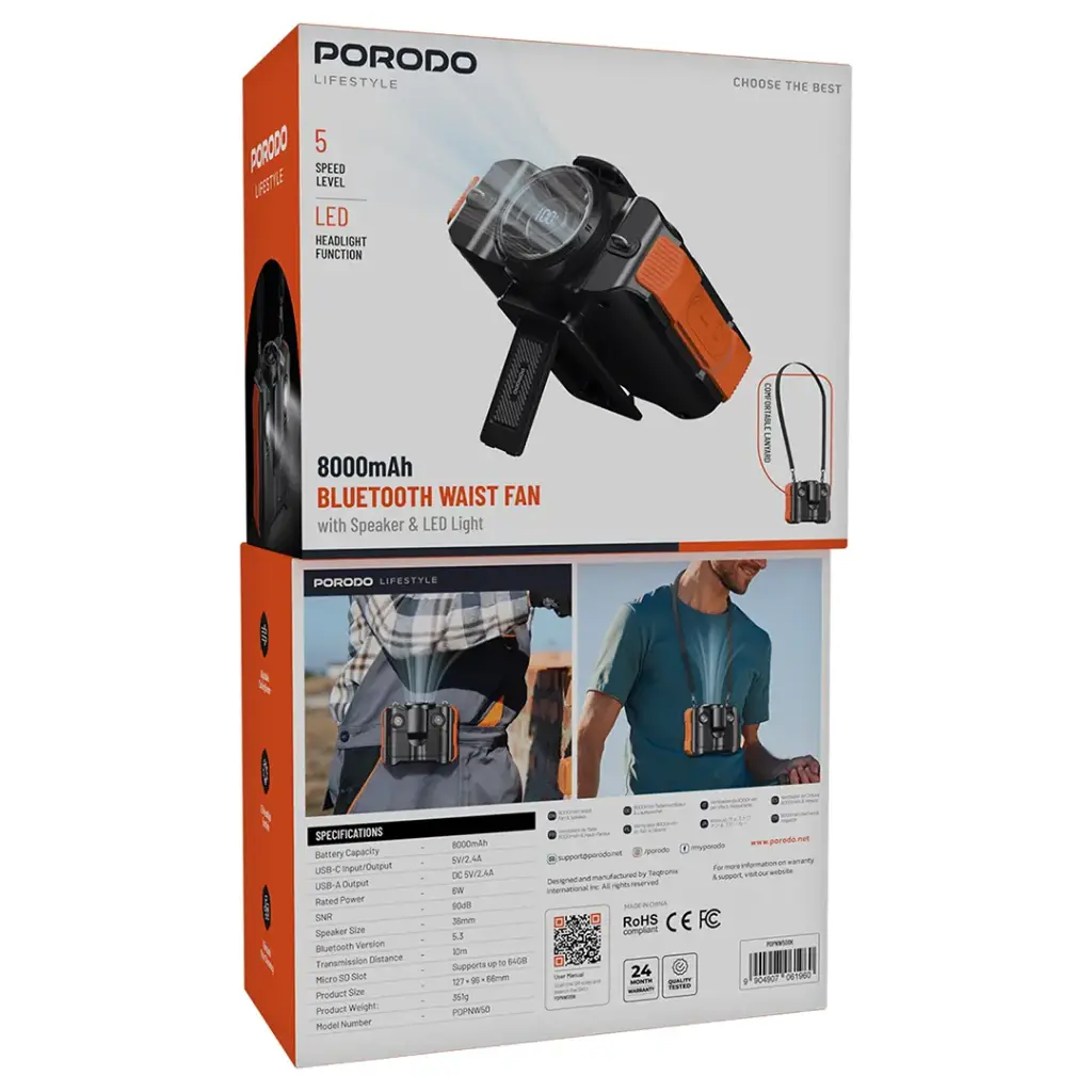 Porodo Lifestyle 800mAh Bluetooth Waist Fan - W Stooore
