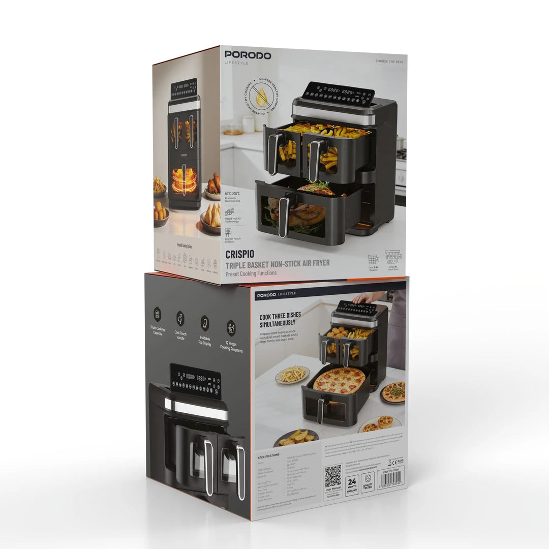 Porodo Lifestyle Crispio Triple Basket Non-Stick Air Fryer - W Stooore