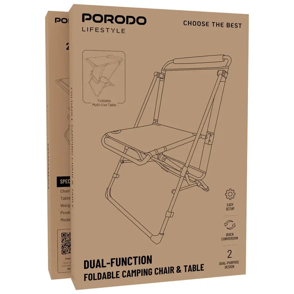 Porodo Lifestyle Dual-Function Foldable Camping Chair & Table - W Stooore