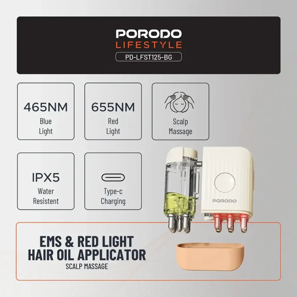 Porodo Lifestyle EMS & Red Light Hair Oil Applicator Scalp Massage - W Stooore