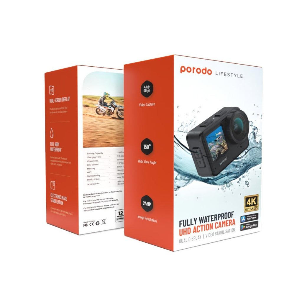Porodo Lifestyle UHD Dual Display Action Camera - W Stooore