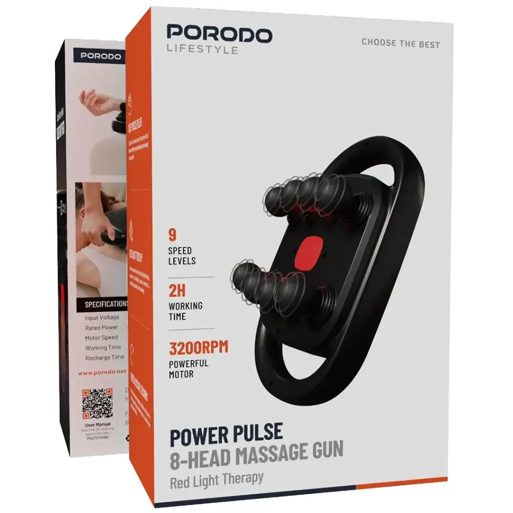 Porodo Lifestyle Power Pulse 8-Head Massage Gun - Black