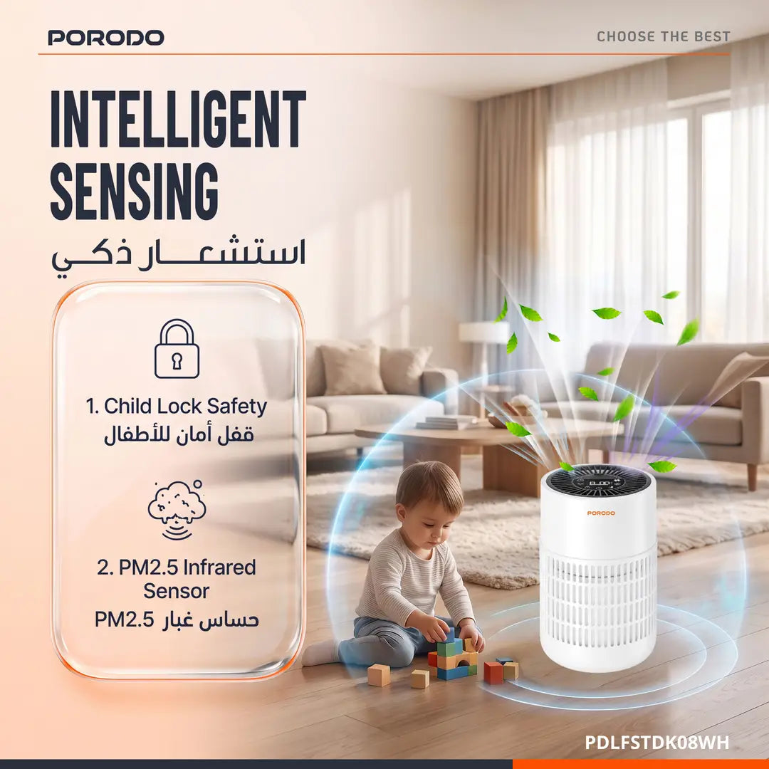 Porodo Lifestyle Purea Prime Smart Air Purifier with 3-Layer H13 HEPA Filter - W Stooore