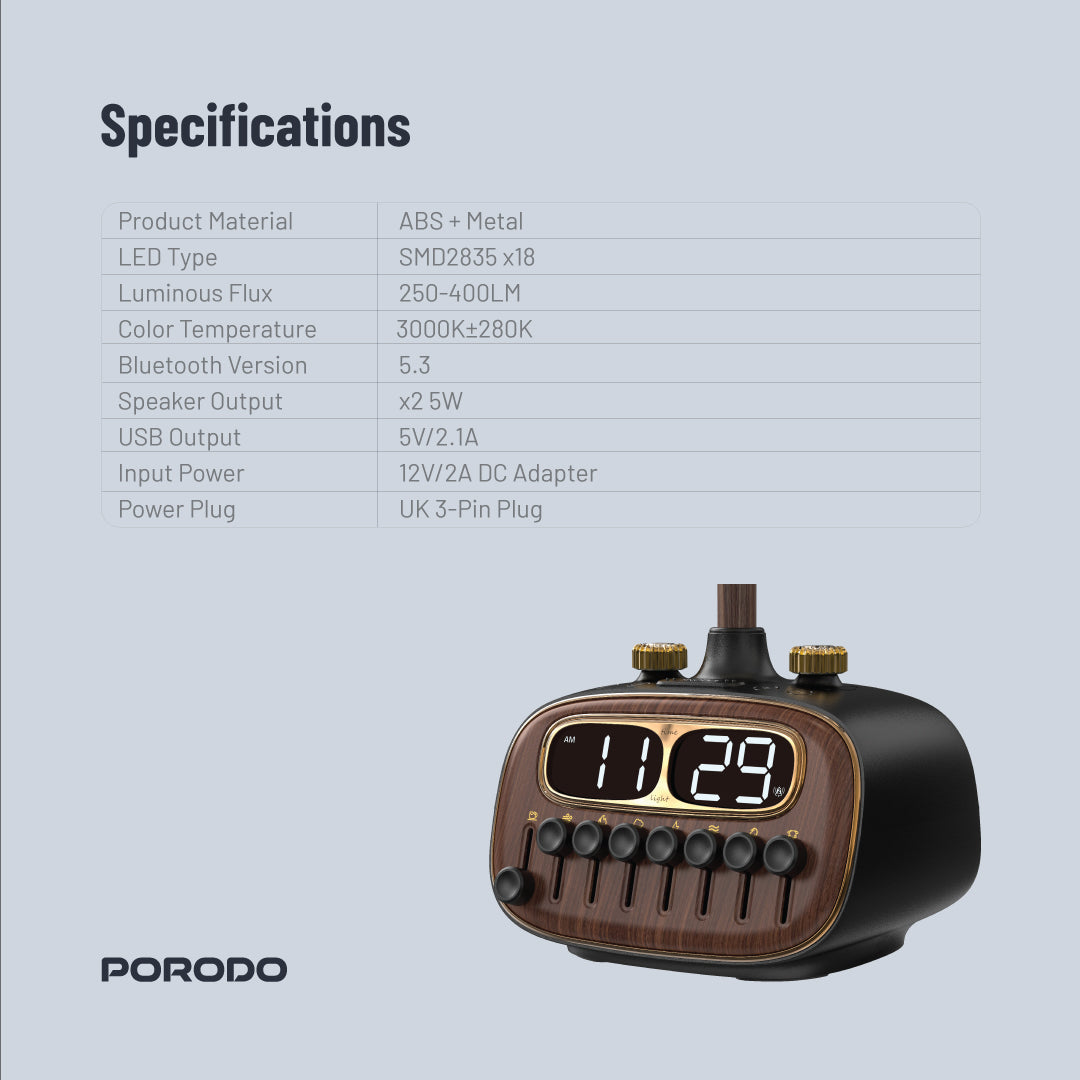 Porodo Lifestyle Retro Desk Lamp White-Noise & BT Speaker - W Stooore