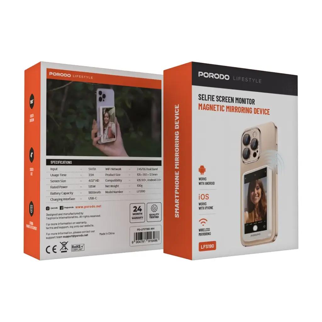 Porodo Lifestyle Selfie Screen Monitor Magnetic Mirroring Device - W Stooore