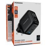 Porodo Nexora 100W 3-Port Wall Charger with LCD Display - W Stooore