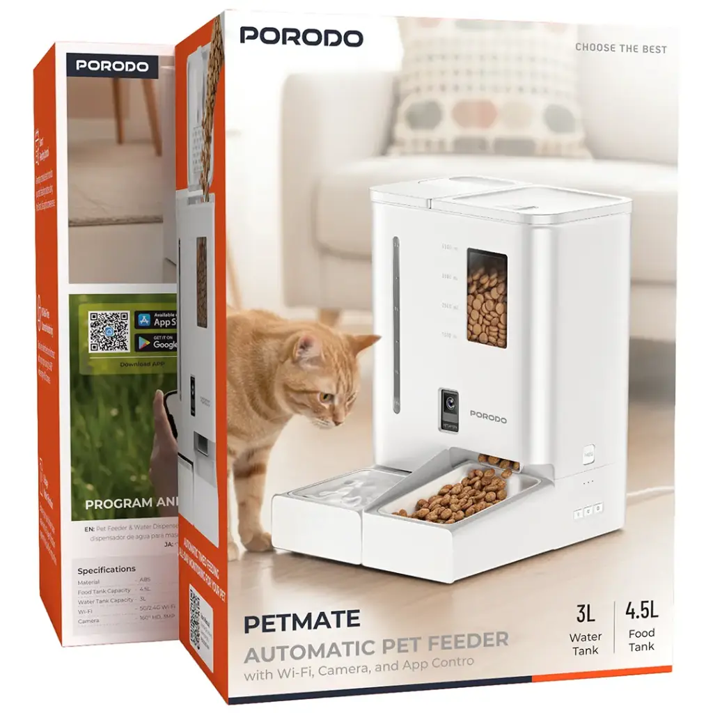 Porodo PETMATE Automatic Pet Feeder with Wi-Fi, Camera and App Control - W Stooore