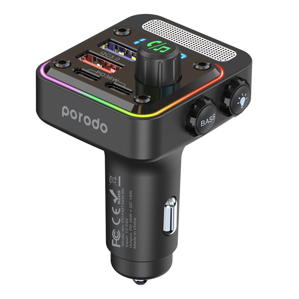 شاحن سيارة بورودو سريع الشحن بمنفذين USB-C و USB-A - أسود
