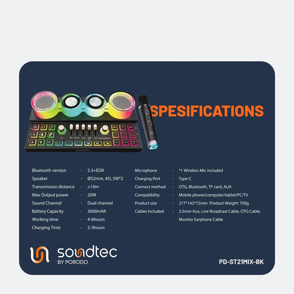 Porodo Soundtec Audiolink Multi-Platform Audio Mixer & Speaker - W Stooore