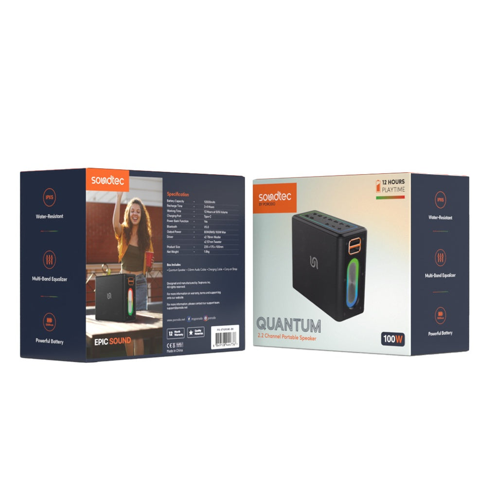 Porodo Soundtec Quantum 2.2 Channel Portable Speaker 100W - W Stooore