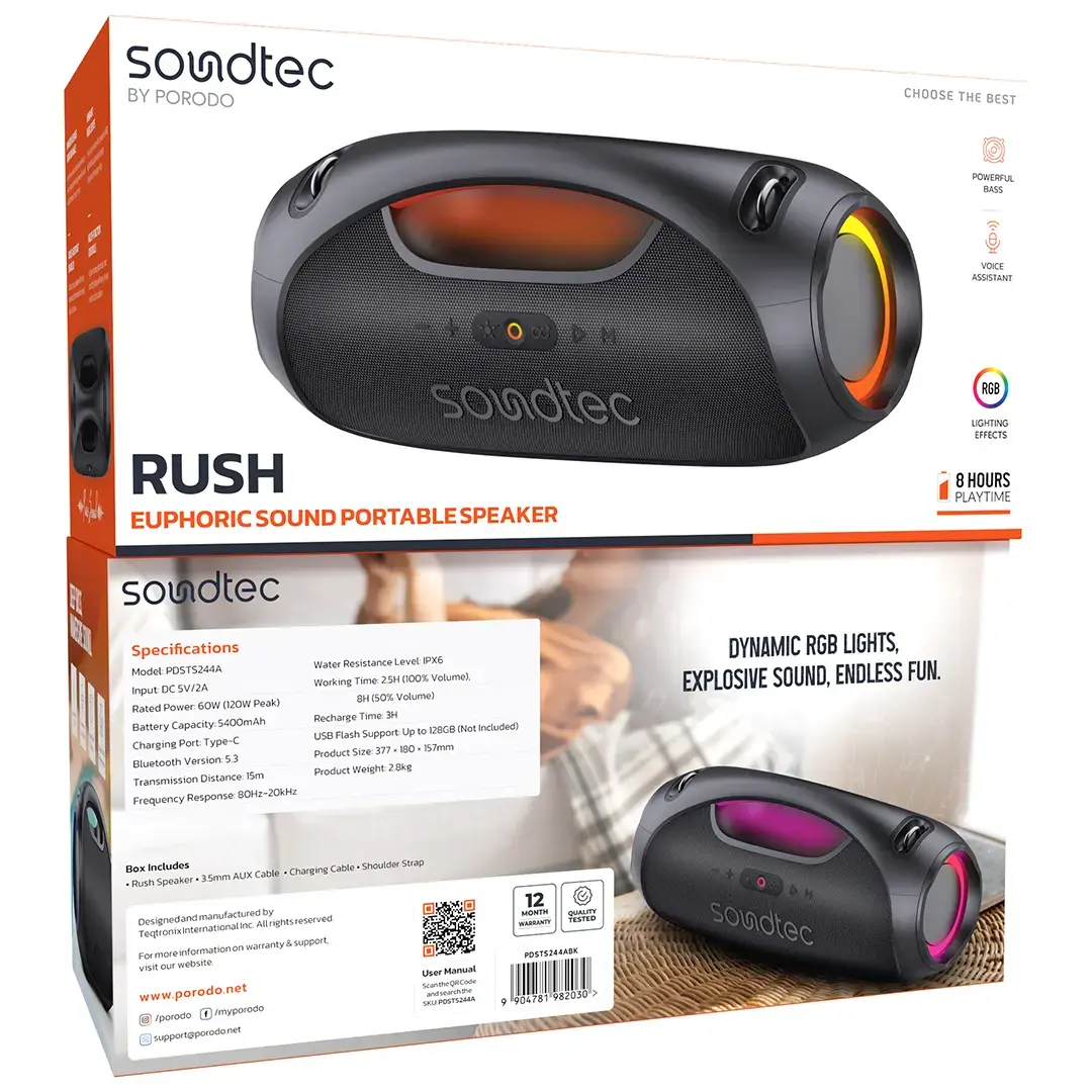 Porodo Soundtec Rush Euphoric Sound Portable Speaker - W Stooore