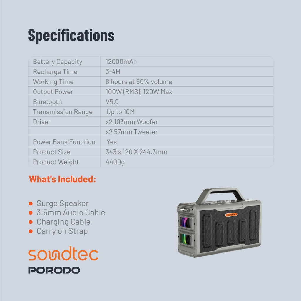 Porodo Soundtec Surge 2.2 Channel Party Speaker - W Stooore