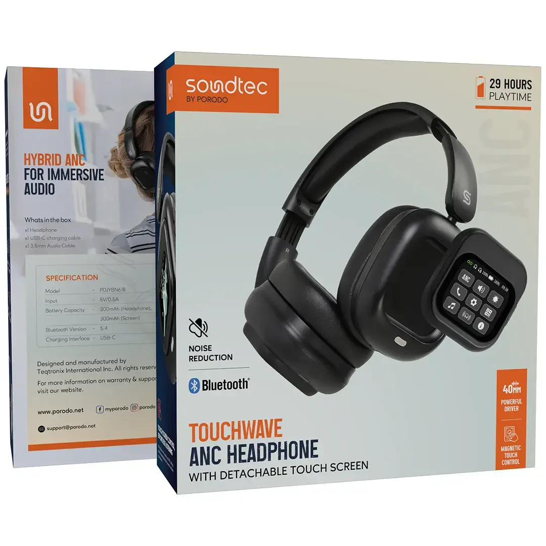 Porodo Soundtec Touchwave ANC Headphone With Detachable Touch Screen - W Stooore