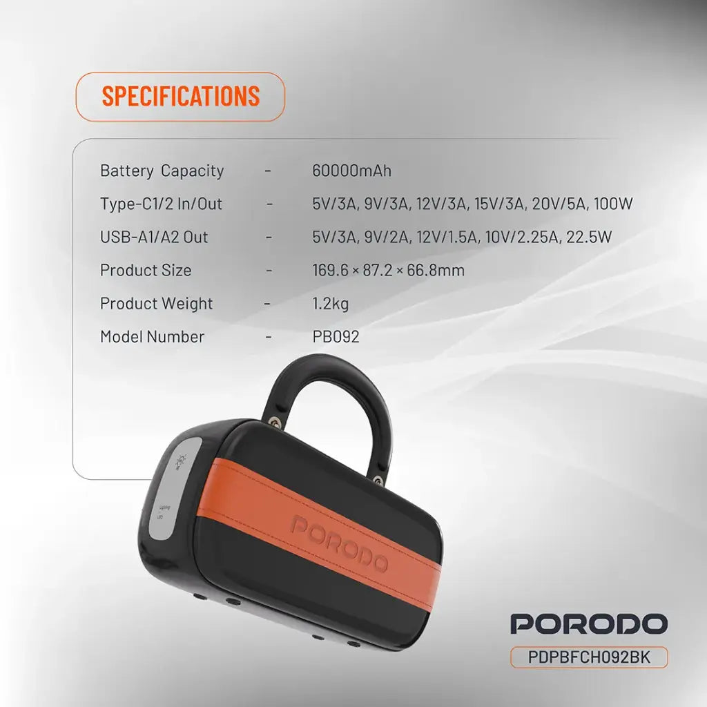 Porodo Sway 60000 mAh Power Bank PD 100W - W Stooore