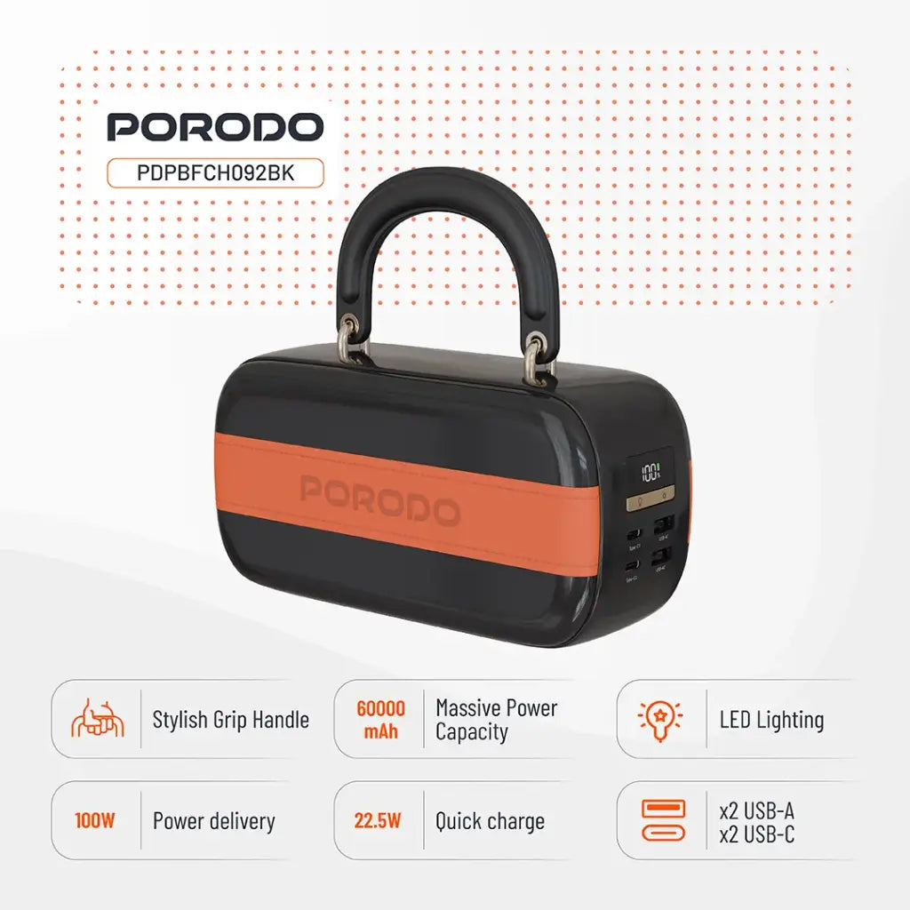 Porodo Sway 60000 mAh Power Bank PD 100W - W Stooore