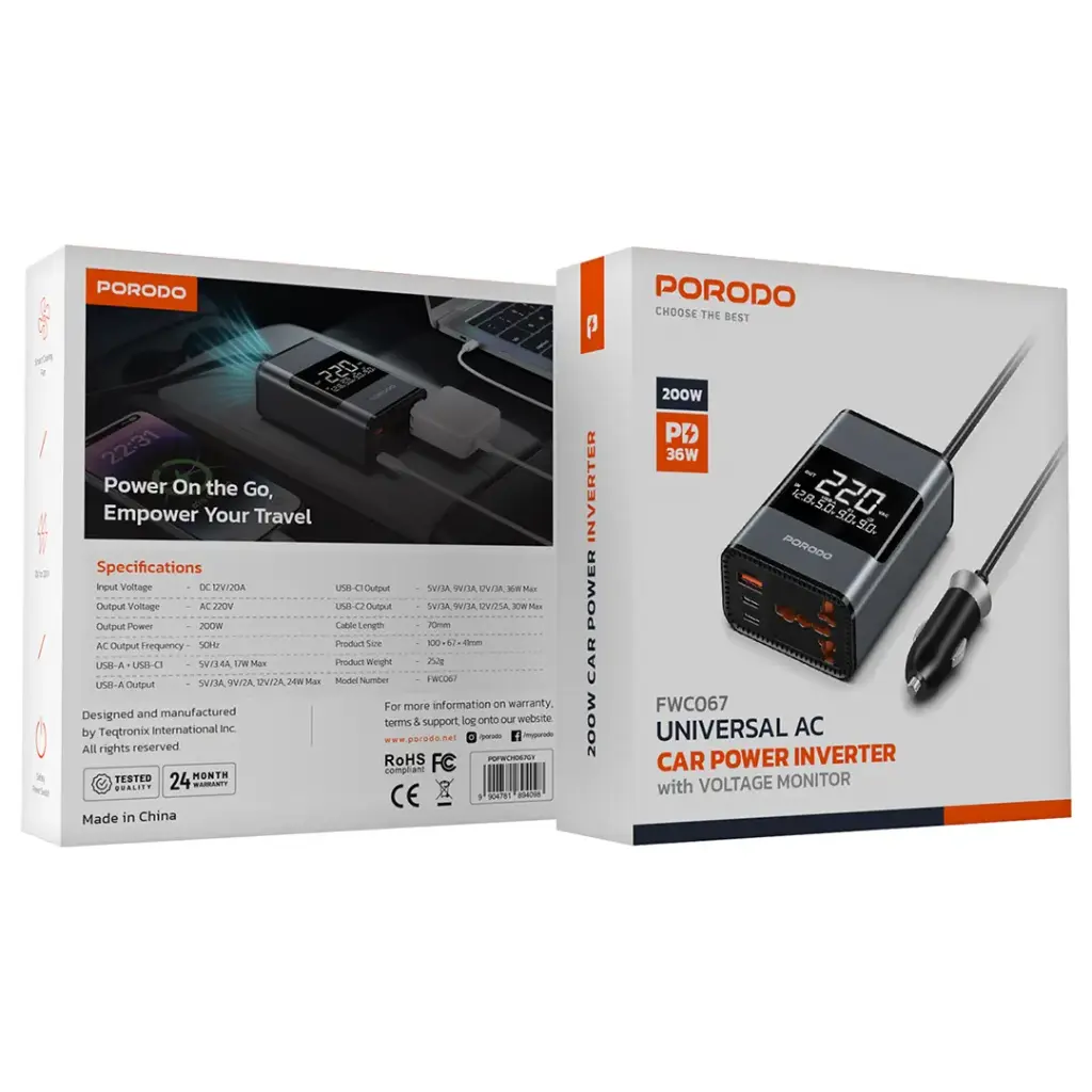 Porodo Universal AC Car Power Inverter - W Stooore