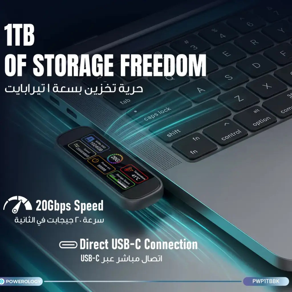 Powerology Vaultx 1 TB Mini Portable SSD Drive - W Stooore