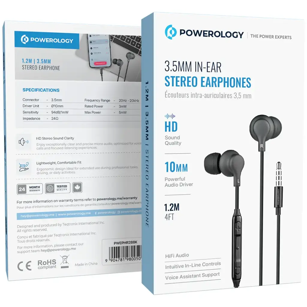 Powerology 3.5mm In-Ear Stereo Earphones - White