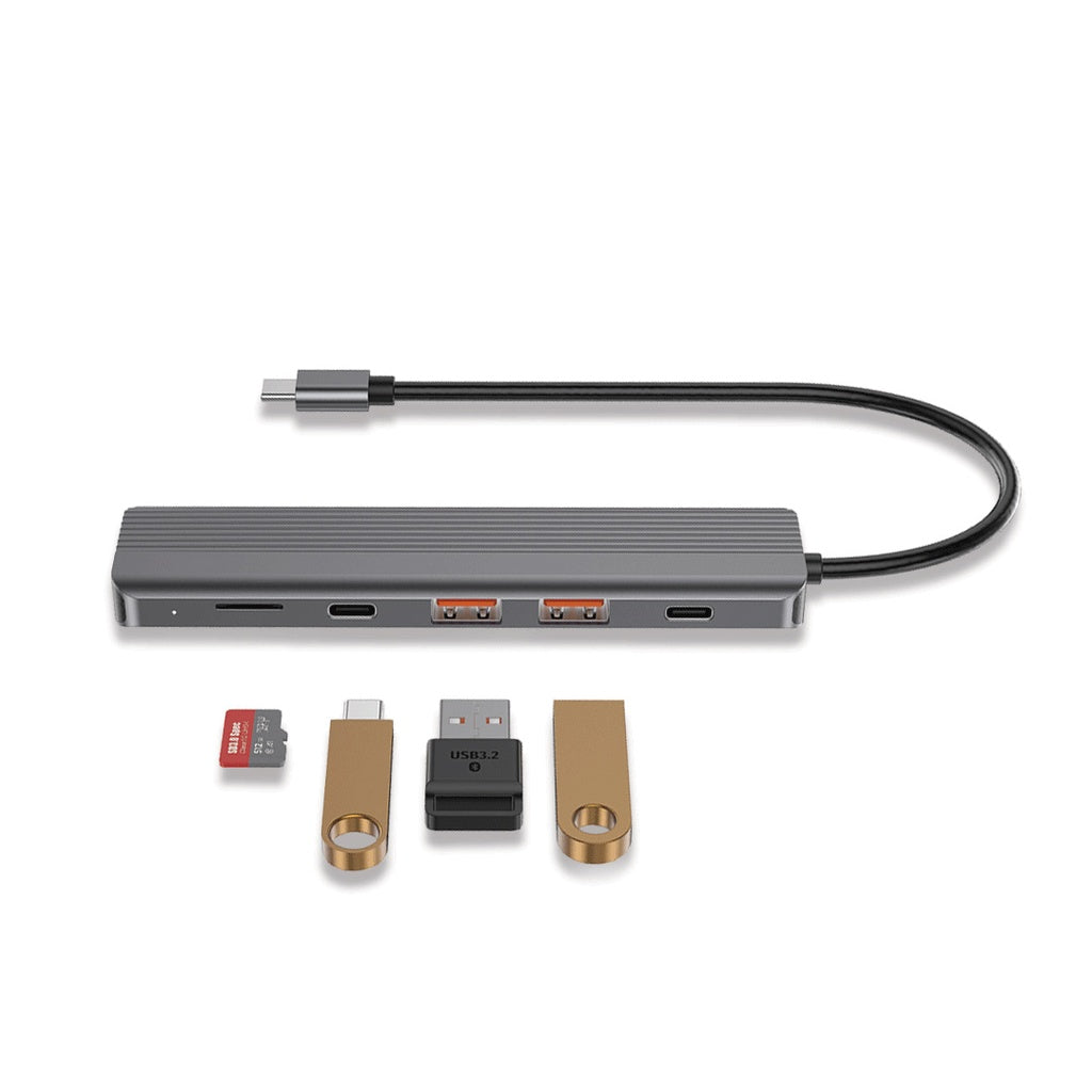 موزع باورولوجي 6 في 1 سليم بمنفذ HDMI 4K وUSB-C لنقل البيانات بسرعة 10 جيجابت في الثانية - رمادي