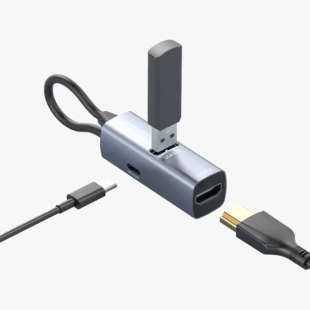 موزع USB-C ميني من الألمنيوم من باورولوجي - أسود