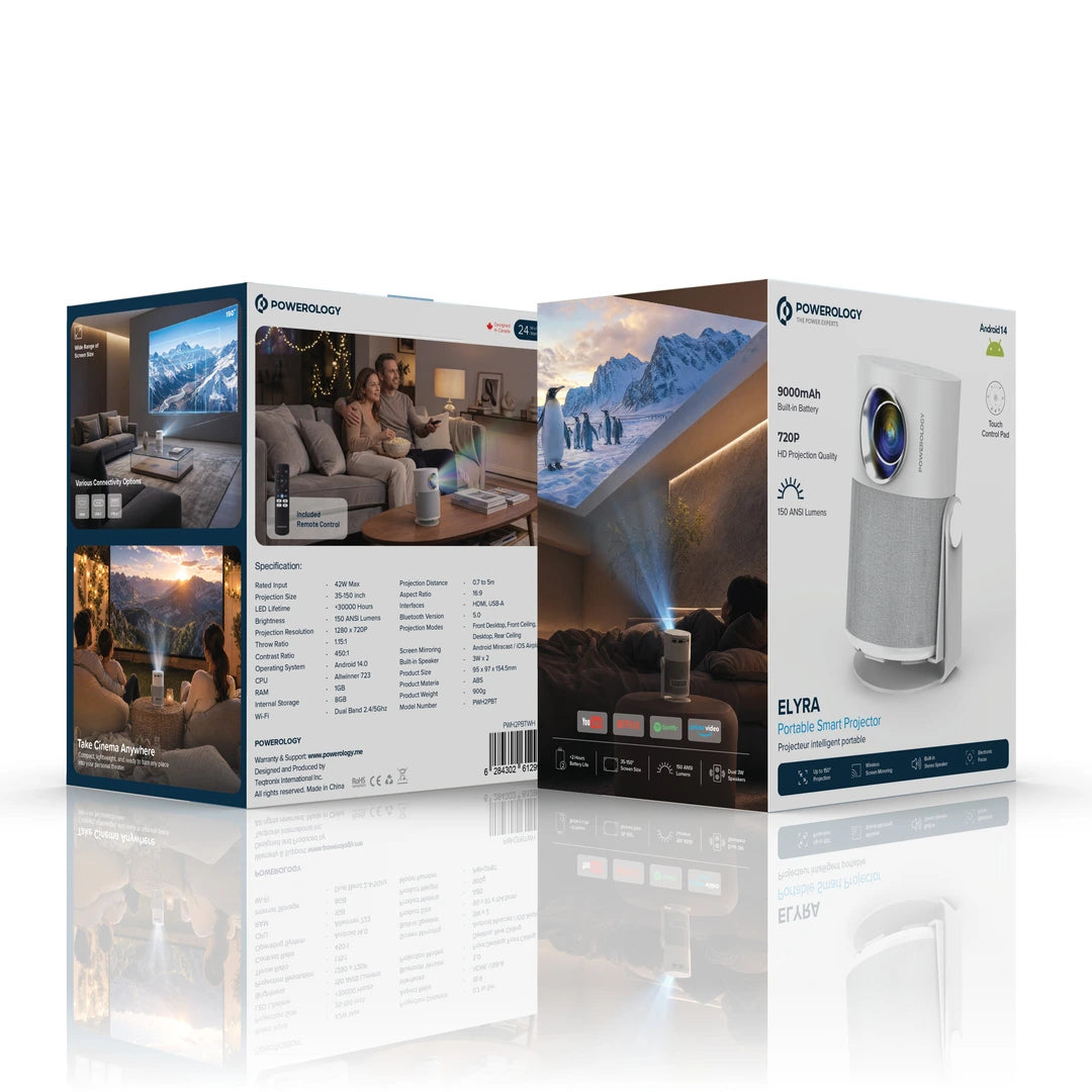 Powerology ELYRA Portable Smart Projector - White