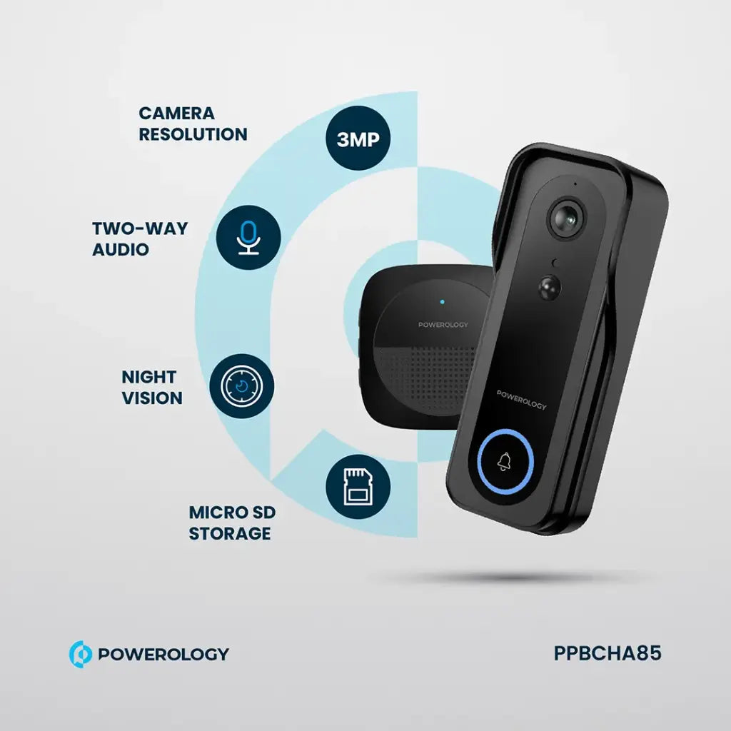 Powerology IP65 265GB 3MP Infrared Smart Camera Doorbell 5200mAh with Voice - W Stooore
