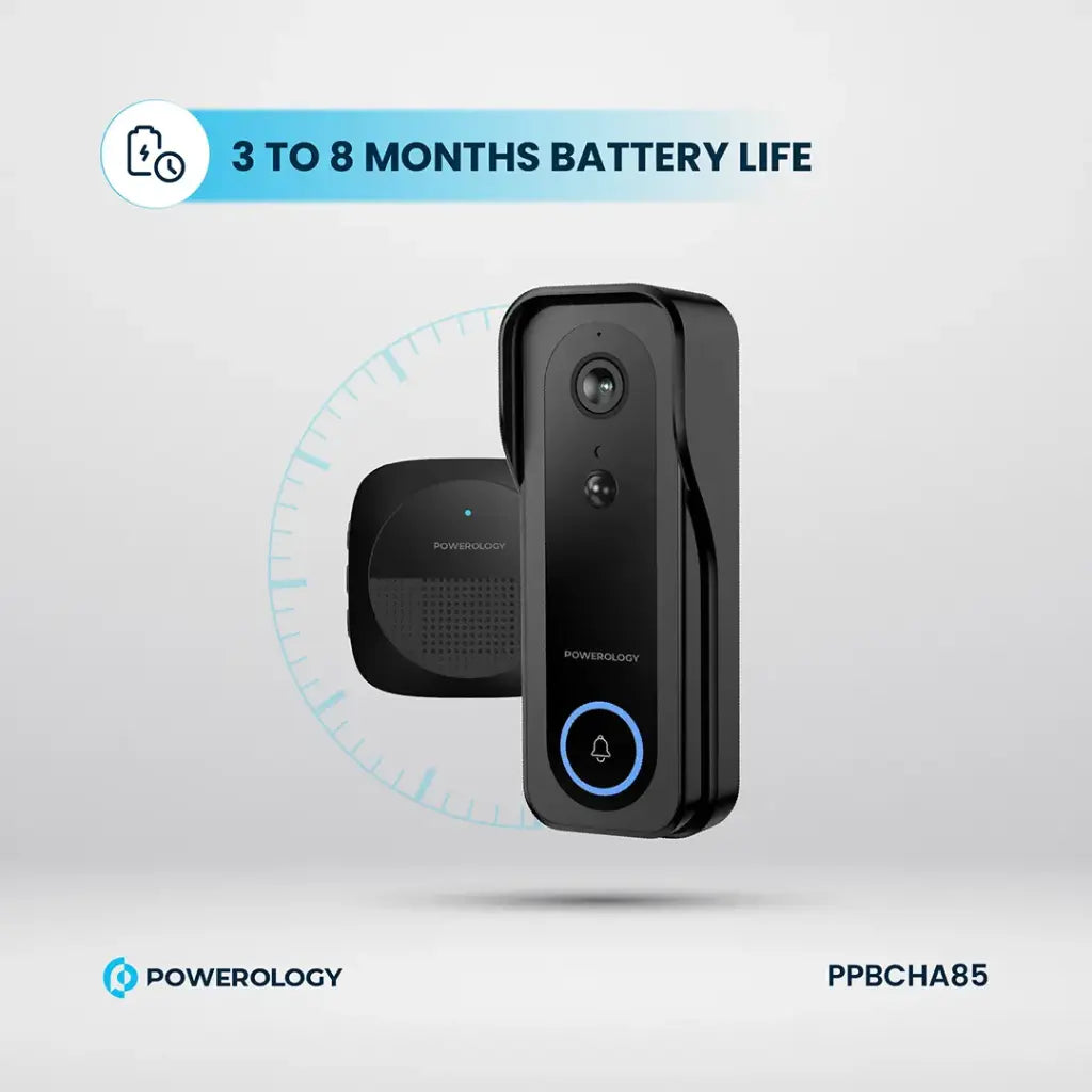 Powerology IP65 265GB 3MP Infrared Smart Camera Doorbell 5200mAh with Voice - W Stooore
