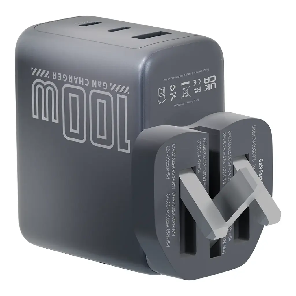 شاحن الحائط Voltflow 100W AVS GaN من باورولوجي - رمادي