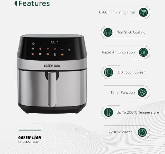 Green Lion Deluxe Air Fryer LED Touch Screen 8L - W Stooore