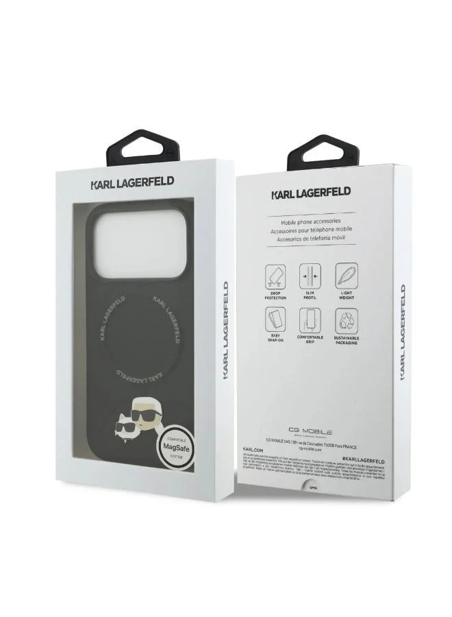 Karl Lagerfeld PU Leather Case With Karl & Choupette Head Pins – iPhone 17 Pro - Black