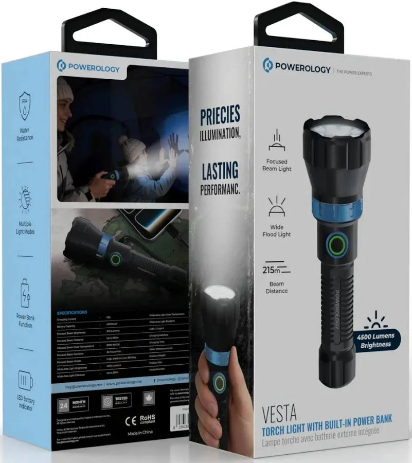 Powerology VESTA Torch Light with Built-In Power Bank - W Stooore